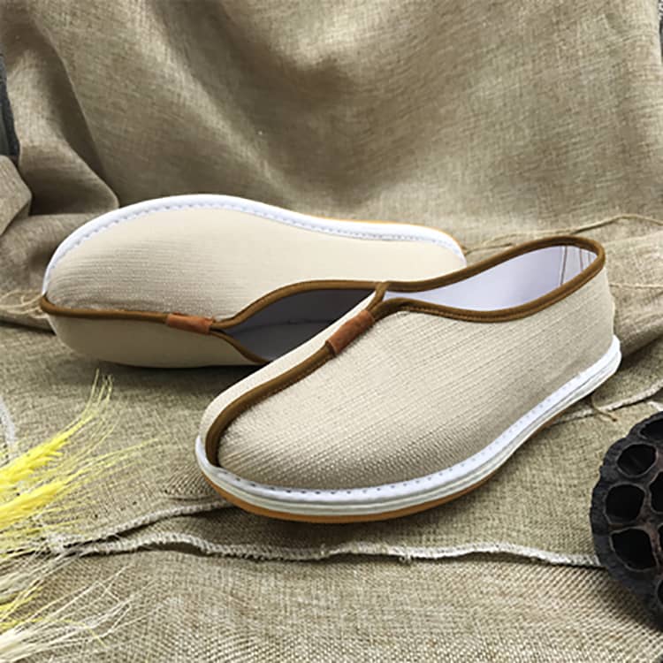 Beige Shaolin Monk Shoes with Cotton&Linen Vamp and Rubber Sole