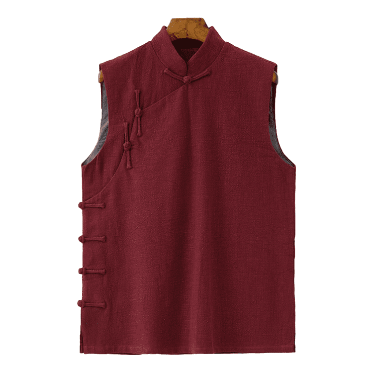 Front of Wine Red Changshan Waistcoat