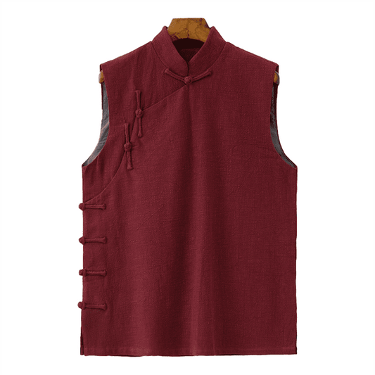 Front of Wine Red Changshan Waistcoat