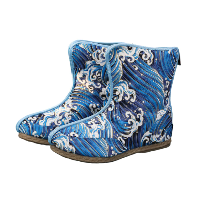 Wavy Cloth Boots with Rubber Soles