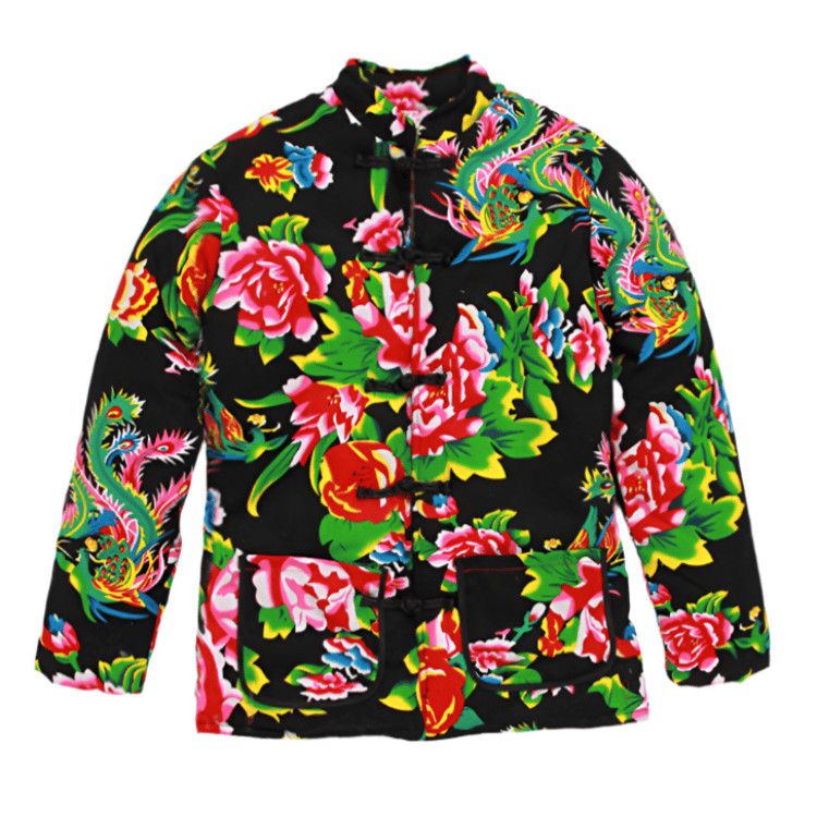 Black Padded Dongbei Flower Jacket