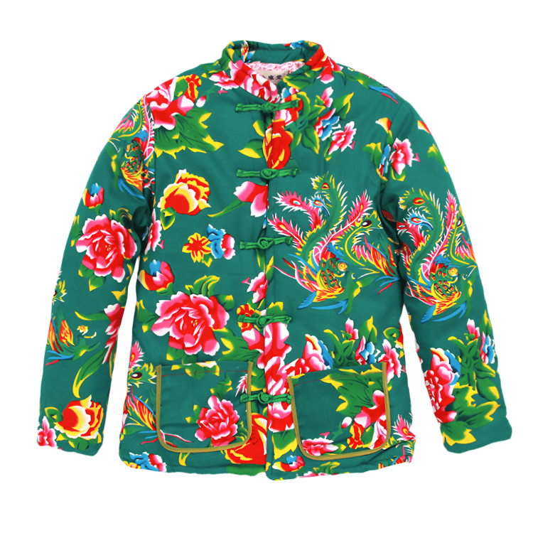 Green Padded Dongbei Flower Jacket