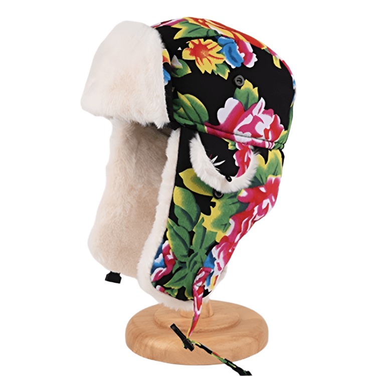 Black Dongbei Flower Lei Feng Hat with Short Fur