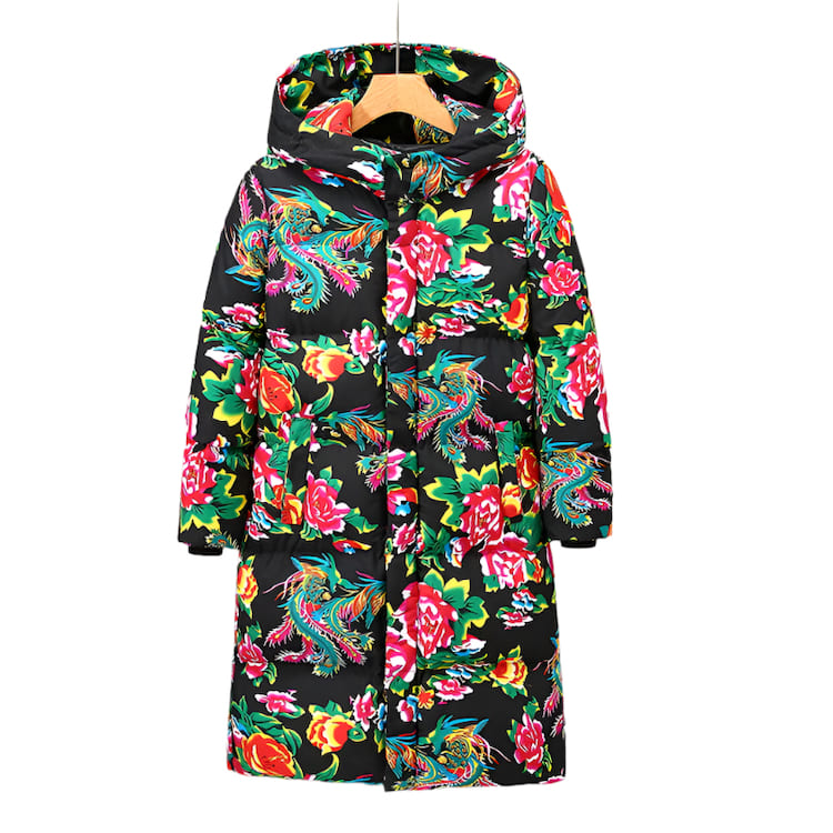 Front of Green Padded Dongbei Flower Overcoat