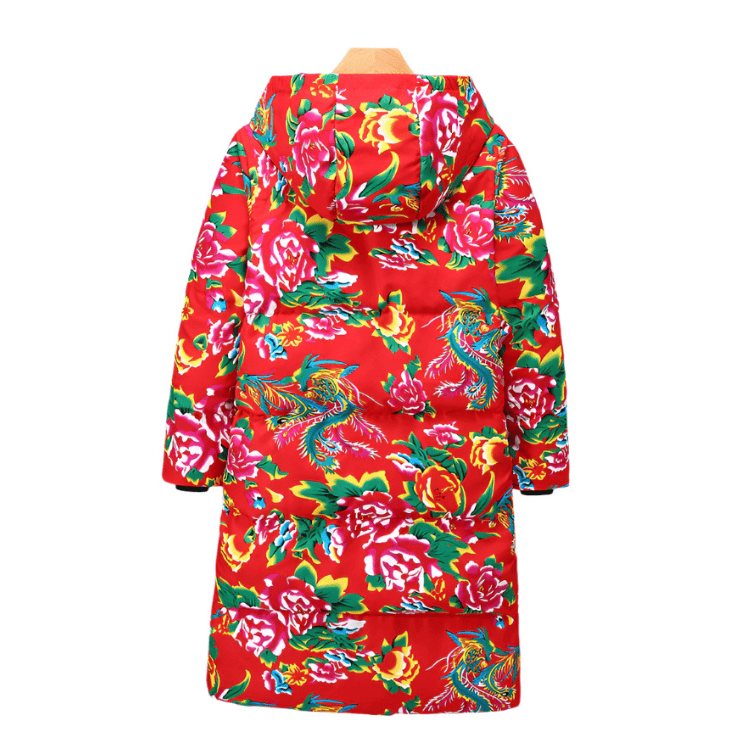 Back of Red Padded Dongbei Flower Overcoat
