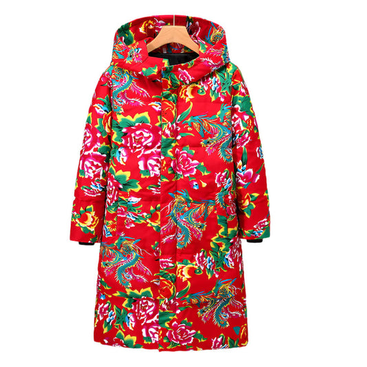 Front of Red Padded Dongbei Flower Overcoat
