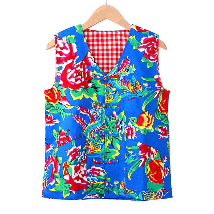 Blue Dongbei Flower Tang Vest