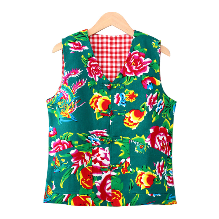 Green Dongbei Flower Tang Vest