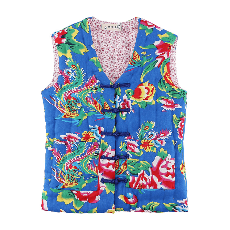 Blue Padded Dongbei Flower Tang Vest