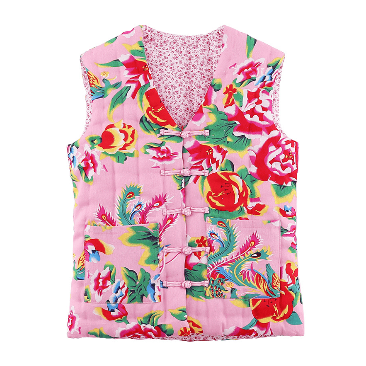 Pink Padded Dongbei Flower Tang Vest