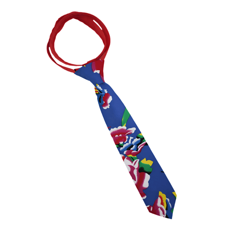Lake Blue Dongbei Flower Zipper Tie