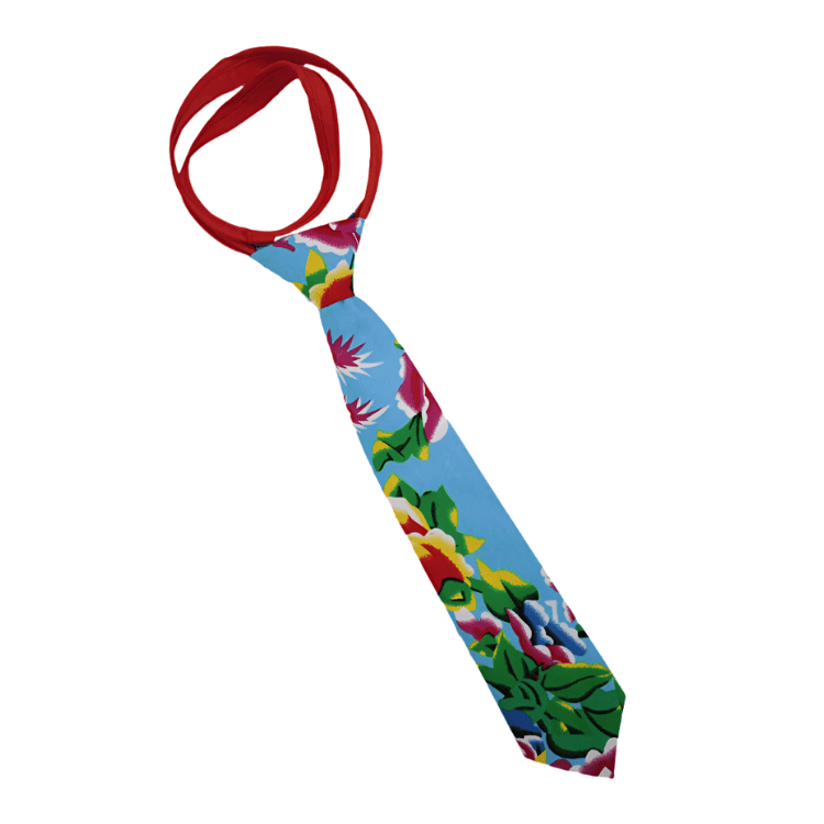 Sky Blue Dongbei Flower Zipper Tie
