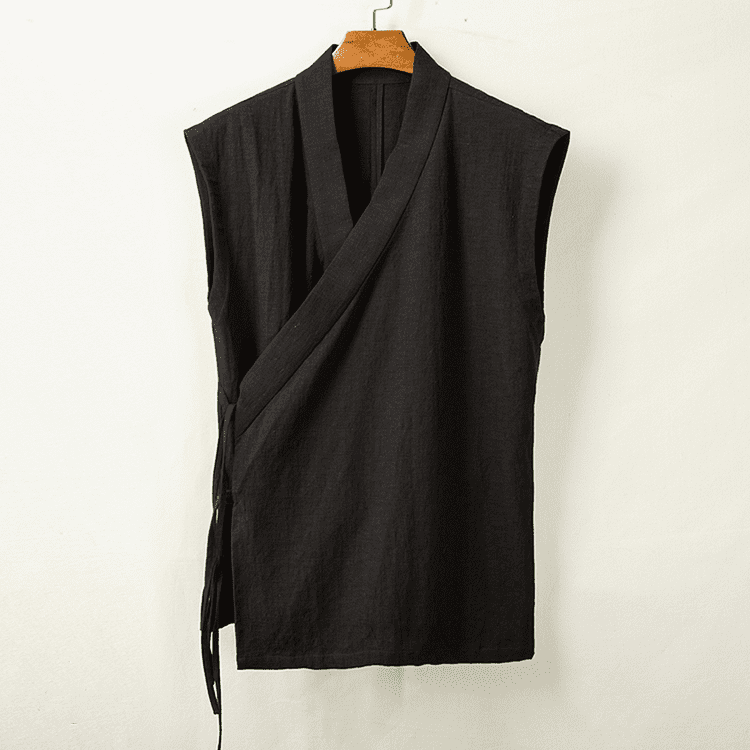 Front of Black Solid Hanfu Vest