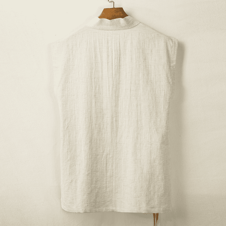 Back of Khaki Solid Hanfu Vest