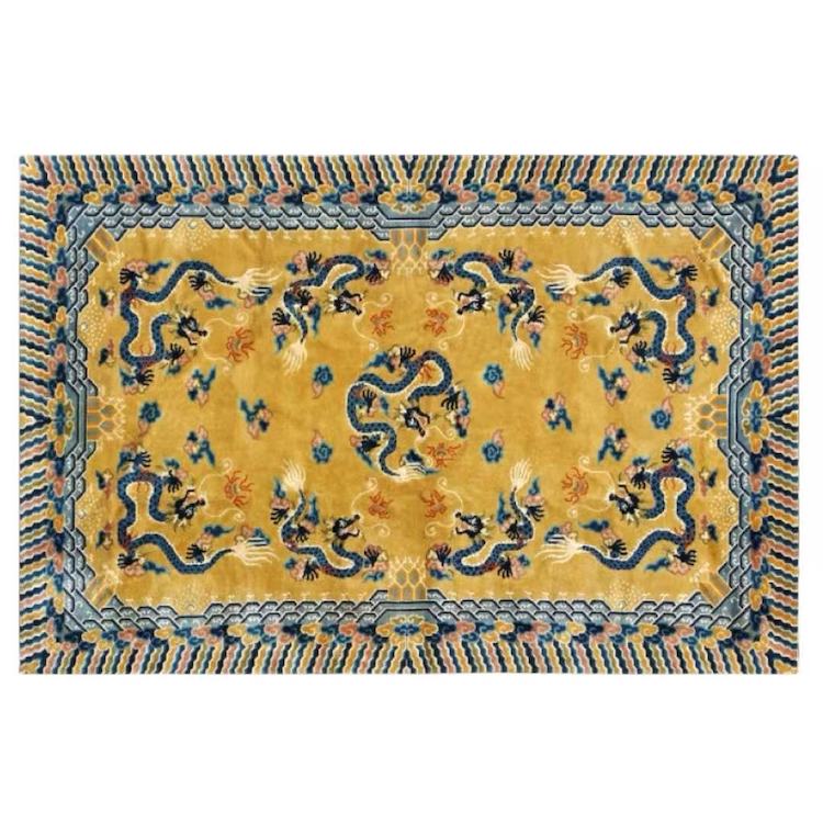 Yellow Imperial Palace Rug (Gongtan) with Dragon Embroidery