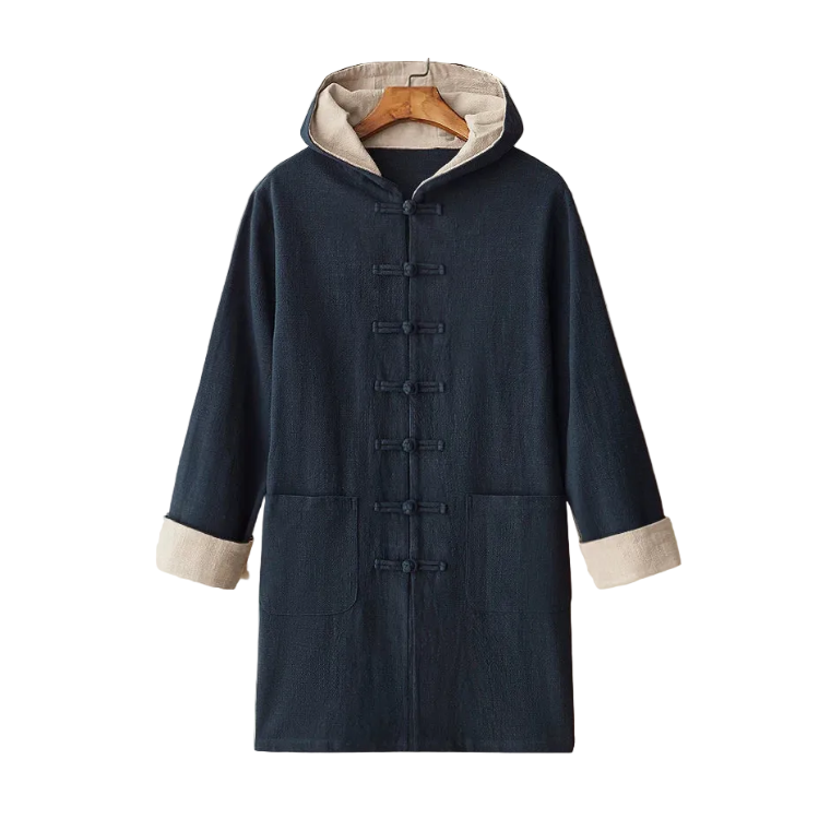 Navy Blue Hooded Tang Coat