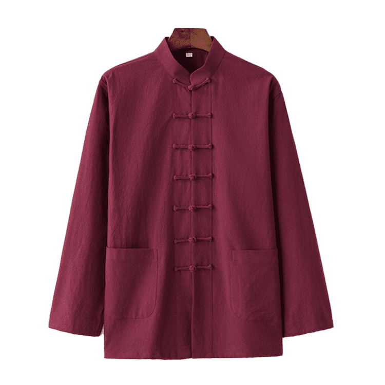 Wine Red Tang Shirt with 7 Buttons