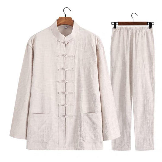 Textured Two-Piece Tang Suit with Beige Jacket and Beige Pants