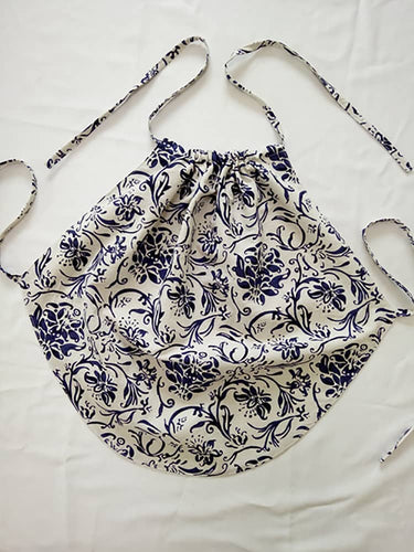 Ancient Chinese Underwear with Navy Blue Porcelain Flowers Patterns and Drawstring Neckline
