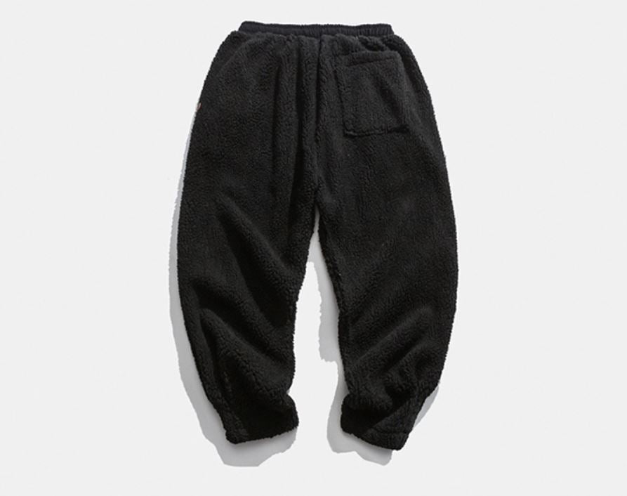 Back Black Lambswool Warm Thick Pants in Winter for both Men and Women