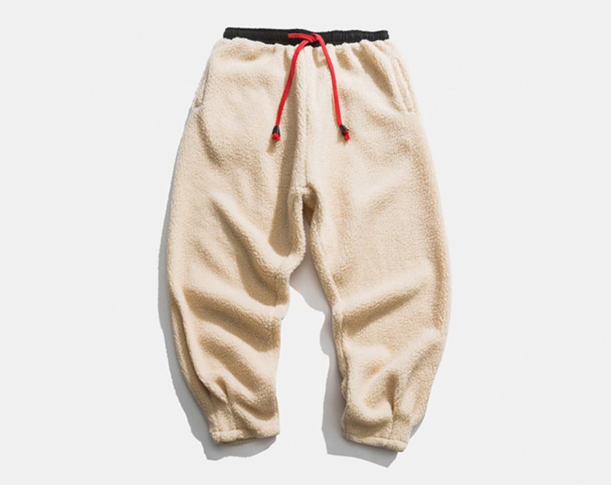 Front White Lambswool Warm Thick Pants in Winter for both Men and Women