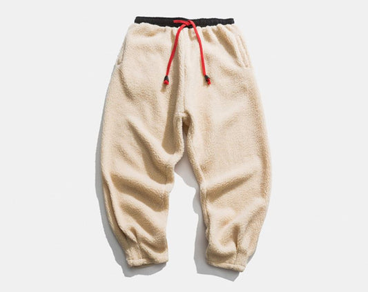 Front White Lambswool Warm Thick Pants in Winter for both Men and Women