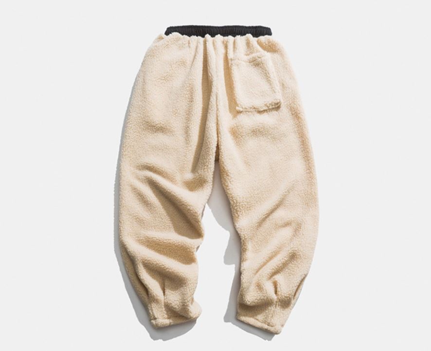 Back White Lambswool Warm Thick Pants in Winter for both Men and Women