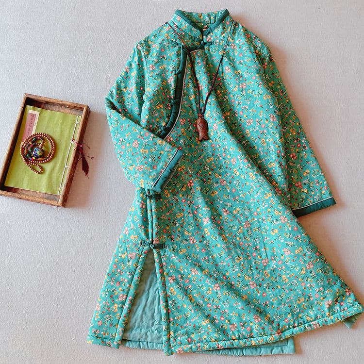 Green traditional padded qipao dress