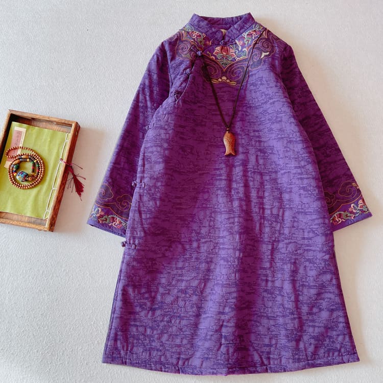Purple traditional padded qipao dress