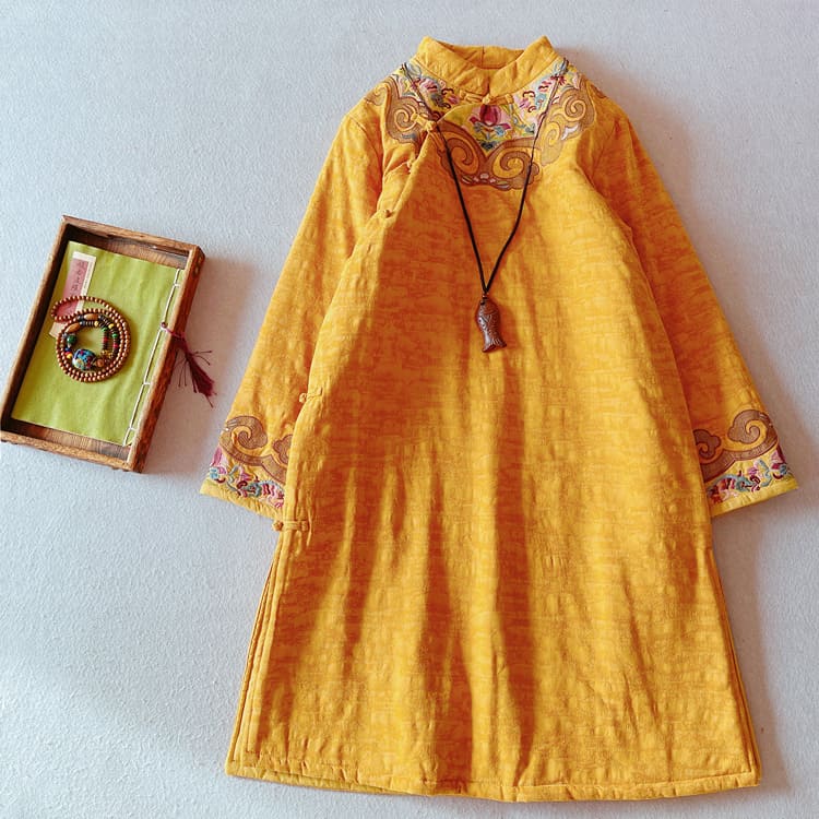 Yellow traditional padded qipao dress