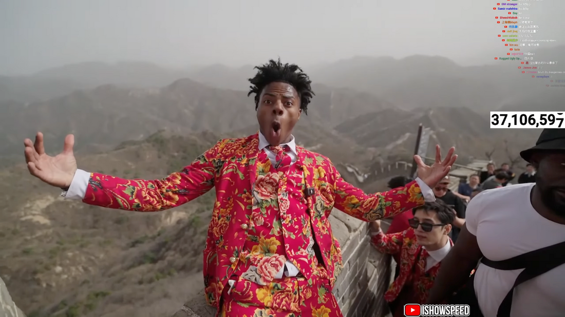 What was the red suit that Speed(@IShowSpeed) wore during his livestream in China?