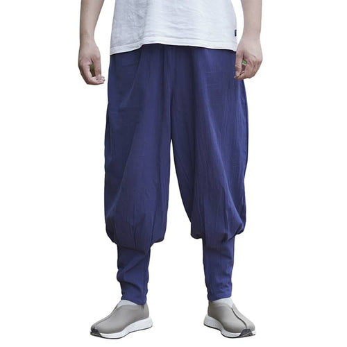 Blue Casual Cotton Shaolin Monk Pants