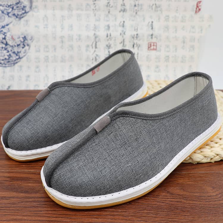 Grey Shaolin Monk Shoes with Cotton&Linen Vamp and Rubber Sole