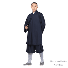 Load image into Gallery viewer, Navy Blue Shaolin Monk Arhat Robe Made by Mercerized Cotton
