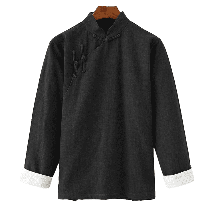 Black Changshan Jacket with Vertical Buttons