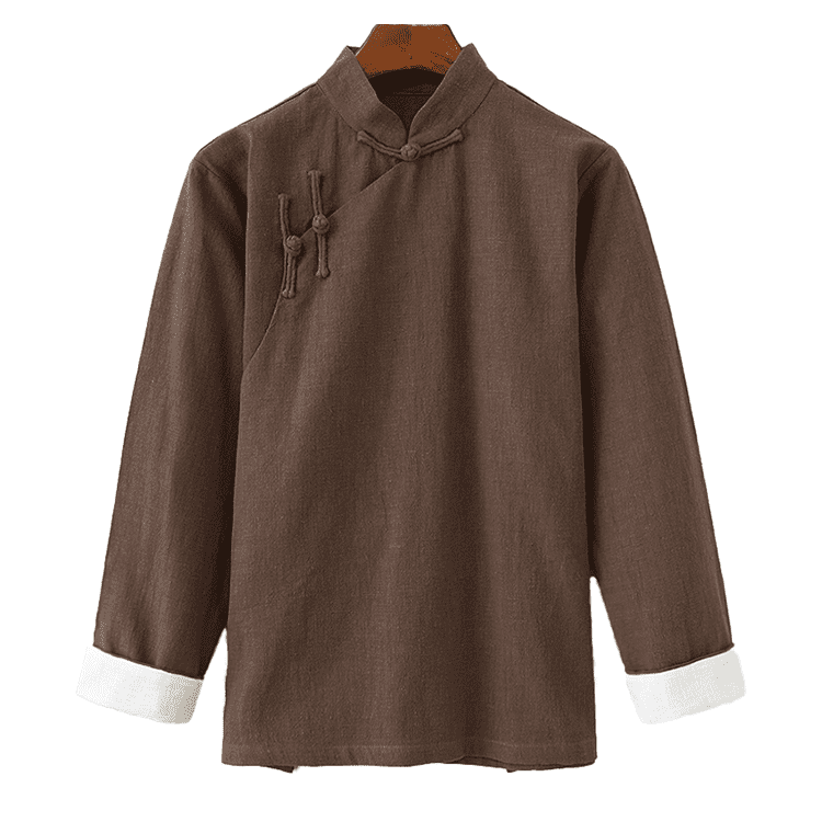 Coffee Changshan Jacket with Vertical Buttons