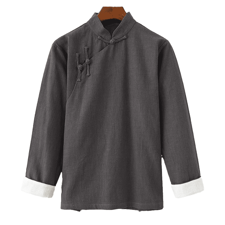 Dark Grey Changshan Jacket with Vertical Buttons