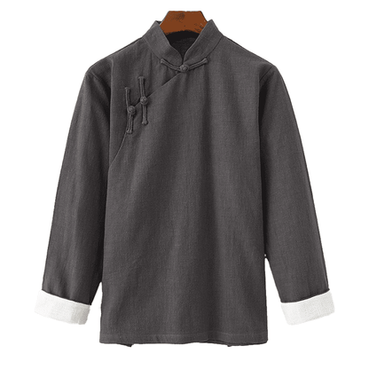 Dark Grey Changshan Jacket with Vertical Buttons