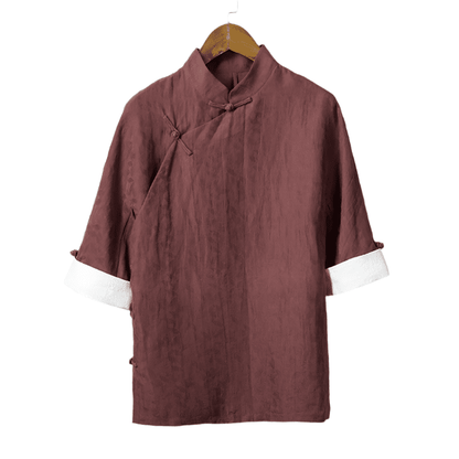 Wine Red Short Sleeve Changshan Shirt