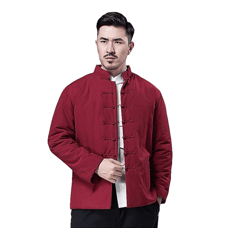 Wine Red Padded Chinese Basic Jacket for Winter