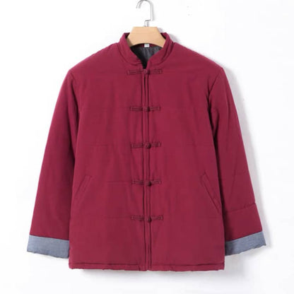 Wine Red Padded Chinese Jacket with Zipper for Winter