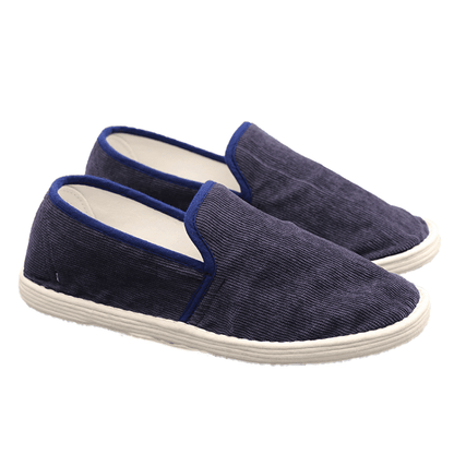 Navy Blue Corduroy Cloth Shoes with Thin Cords