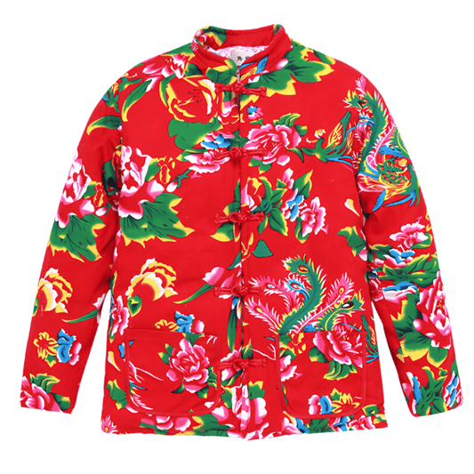 Red Padded Dongbei Flower Jacket