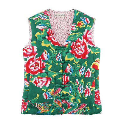 Green Padded Dongbei Flower Tang Vest