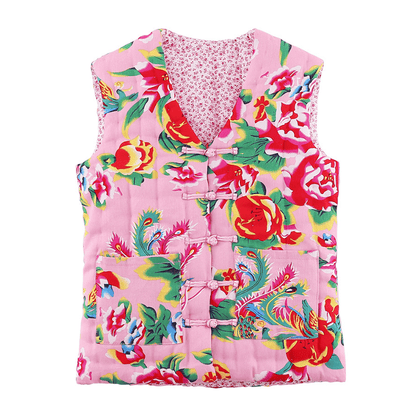 Pink Padded Dongbei Flower Tang Vest