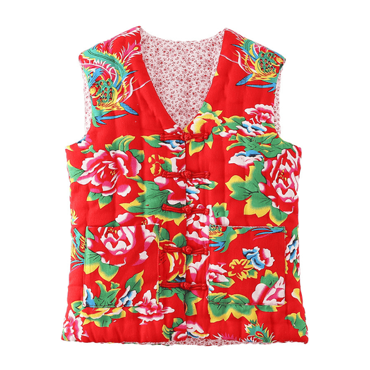 Red Padded Dongbei Flower Tang Vest
