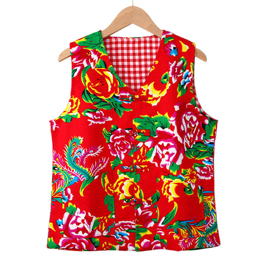 Red Dongbei Flower Tang Vest