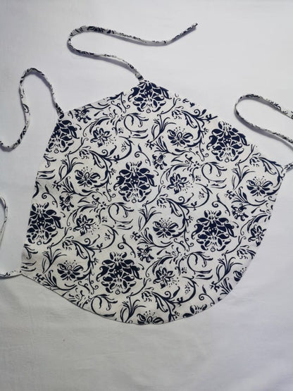 Ancient Chinese Underwear with Navy Blue Porcelain Flowers Patterns and Straight Neckline