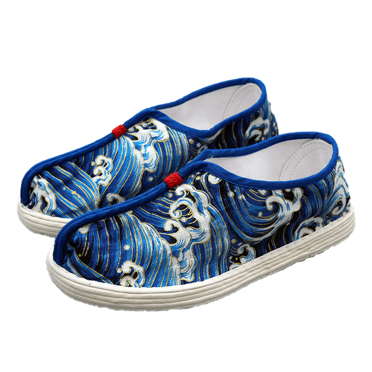 Hanfu Cloth Shoes with Blue Wave Patterns