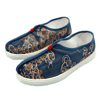 Navy Blue Hanfu Cloth Shoes with Cloud Patterns